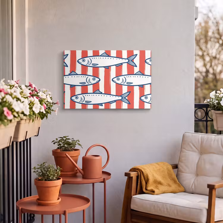 Buiten canvas - Vis - Patroon - Strepen - Illustratie - Rood — 3