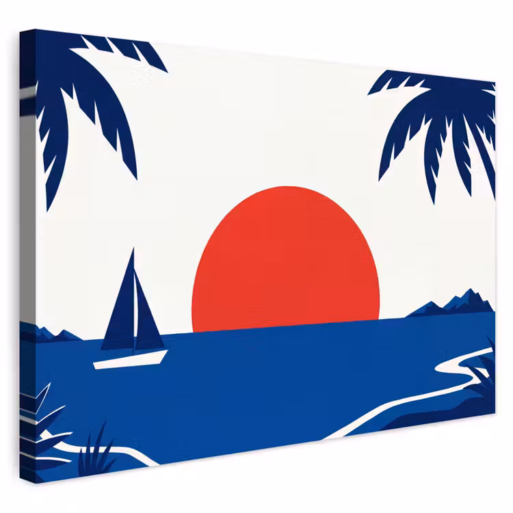 Buiten canvas - Zonsondergang - Zee - Palmboom - Tropisch - Modern — 1
