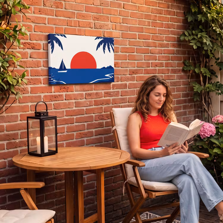 Buiten canvas - Zonsondergang - Zee - Palmboom - Tropisch - Modern — 2