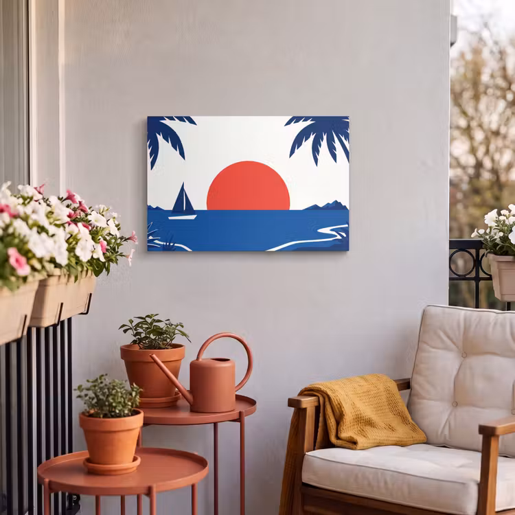 Buiten canvas - Zonsondergang - Zee - Palmboom - Tropisch - Modern — 4