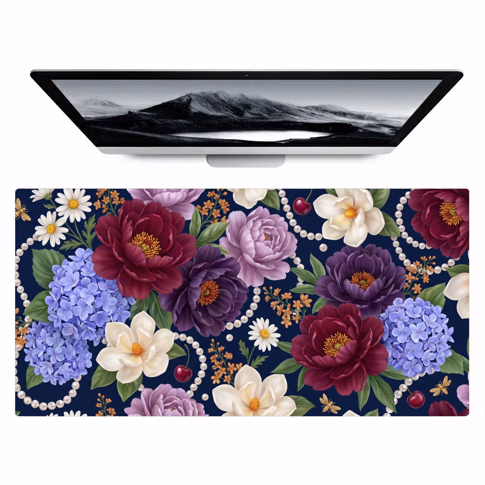 Bureau onderlegger - Bloemen - Parels - Decoratie - Modern - Blauw — 1