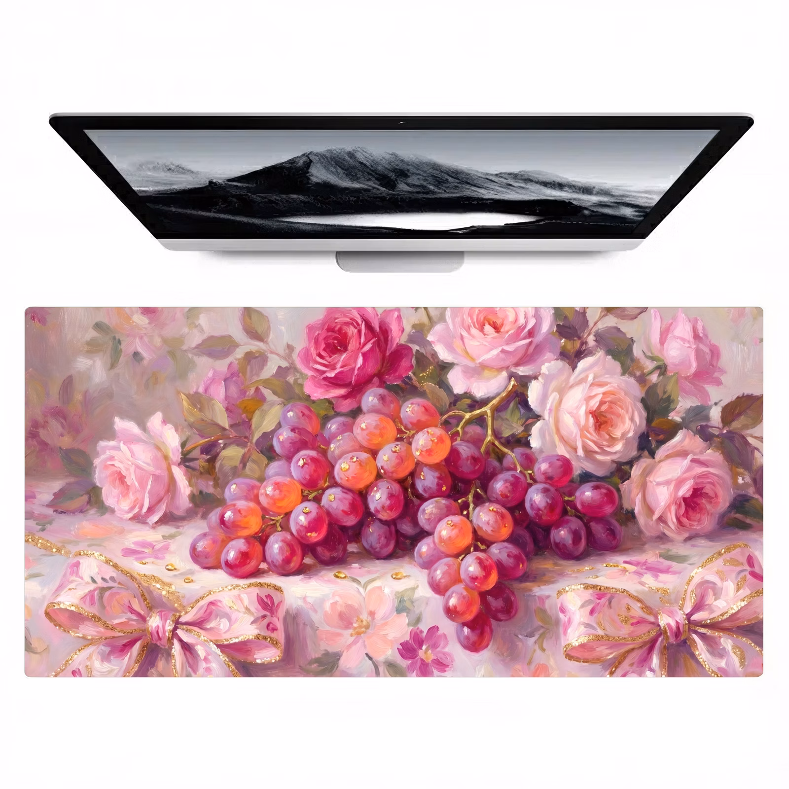 Bureau onderlegger - Eten - Bloemen - Stilleven - Roze - Goud — 1