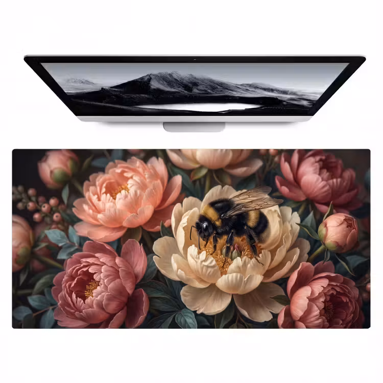Bureau onderlegger - Bloemen - Insect - Natuur - Roze — 1