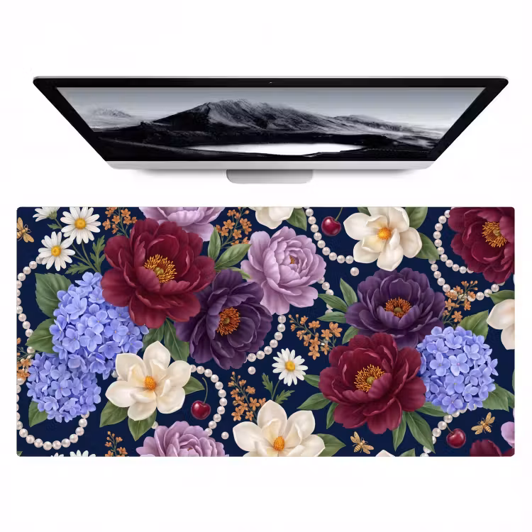 Bureau onderlegger - Bloemen - Parels - Decoratie - Modern - Blauw — 1