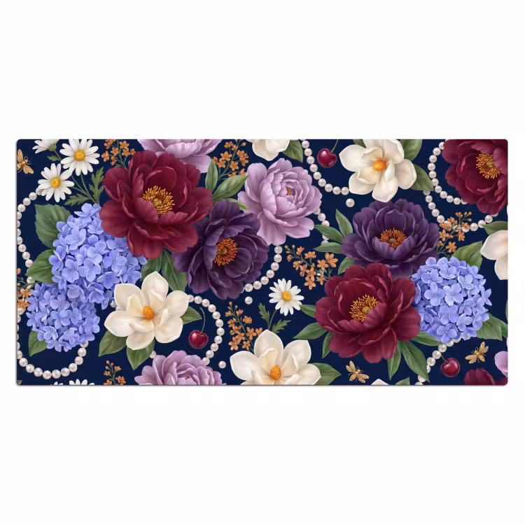 Bureau onderlegger - Bloemen - Parels - Decoratie - Modern - Blauw — 2