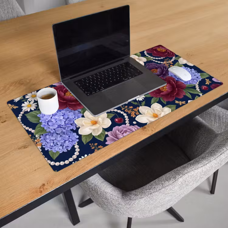 Bureau onderlegger - Bloemen - Parels - Decoratie - Modern - Blauw — 3