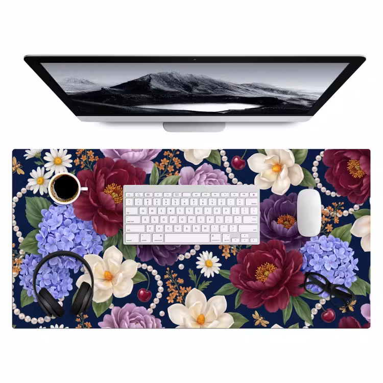 Bureau onderlegger - Bloemen - Parels - Decoratie - Modern - Blauw — 4