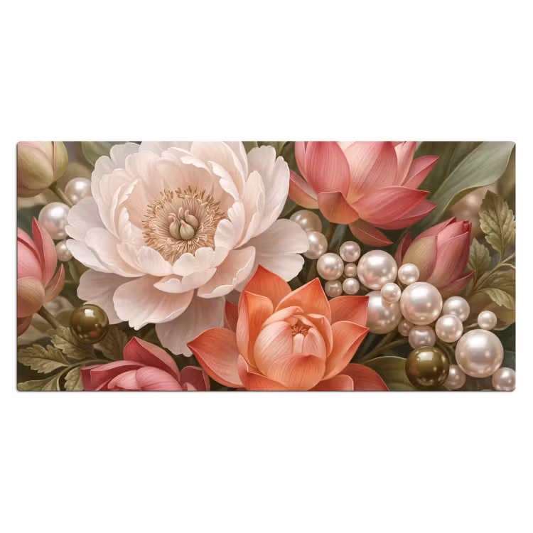 Bureau onderlegger - Bloemen - Parels - Elegant - Roze - Wit — 2