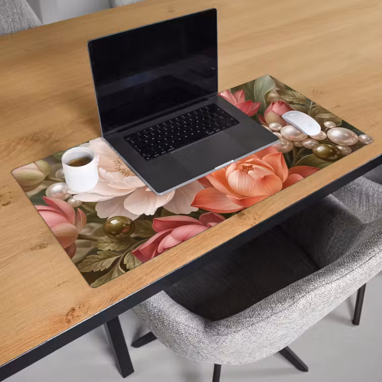 Bureau onderlegger - Bloemen - Parels - Elegant - Roze - Wit — 3