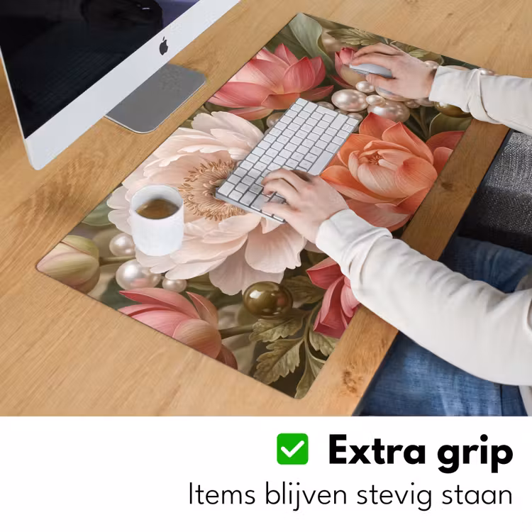 Bureau onderlegger - Bloemen - Parels - Elegant - Roze - Wit — 6