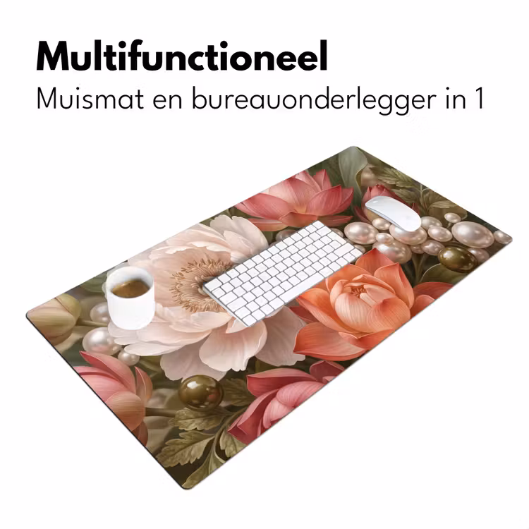 Bureau onderlegger - Bloemen - Parels - Elegant - Roze - Wit — 7