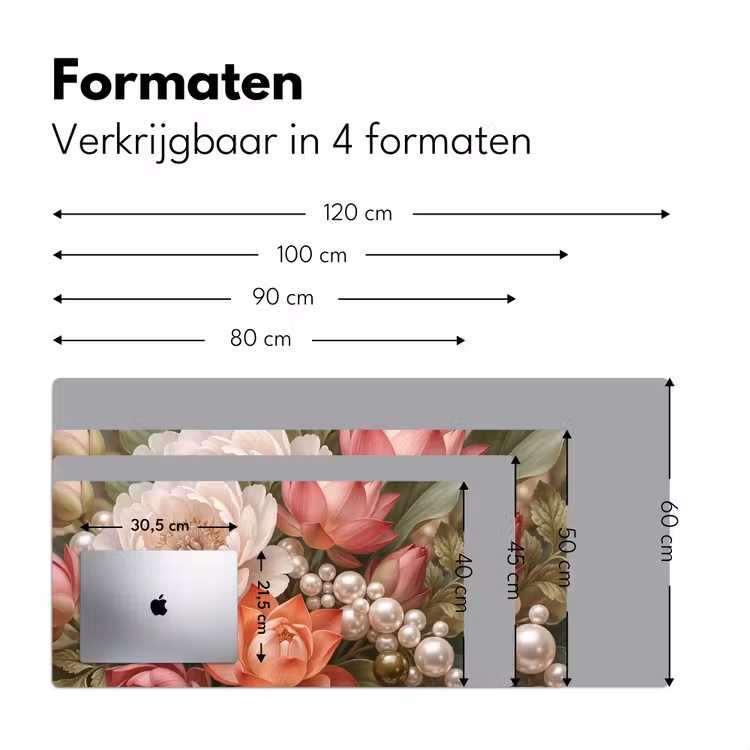 Bureau onderlegger - Bloemen - Parels - Elegant - Roze - Wit — 8