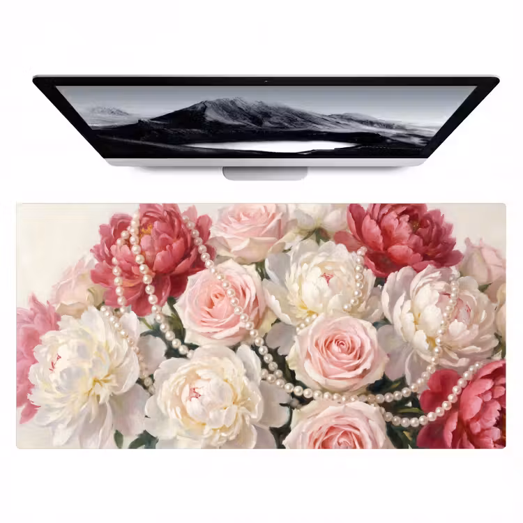 Bureau onderlegger - Bloemen - Parels - Romantiek - Klassiek - Roze — 1