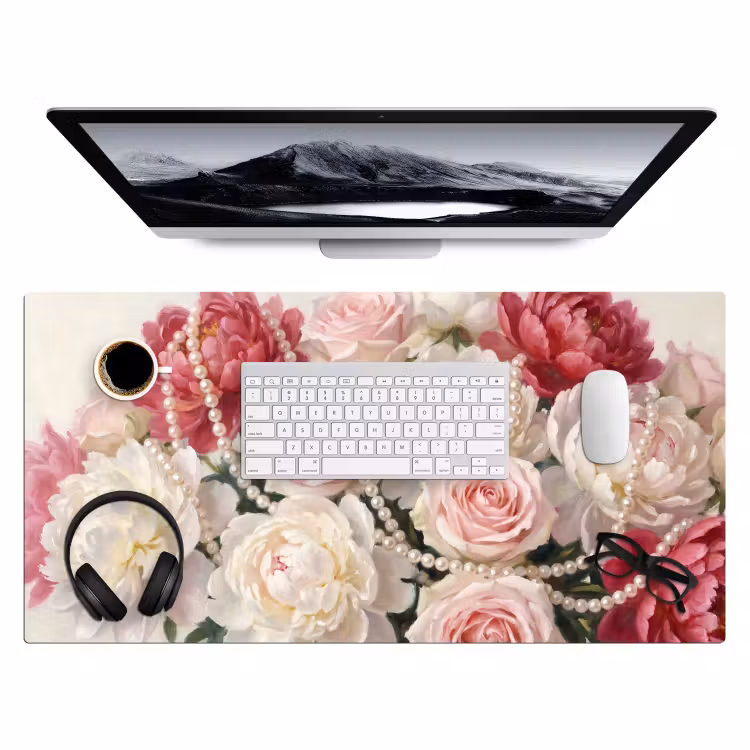Bureau onderlegger - Bloemen - Parels - Romantiek - Klassiek - Roze — 4