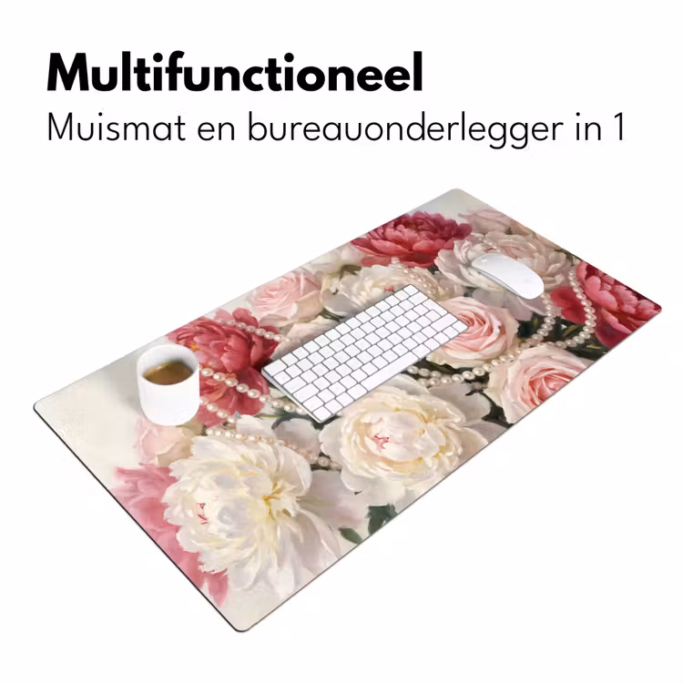Bureau onderlegger - Bloemen - Parels - Romantiek - Klassiek - Roze — 7
