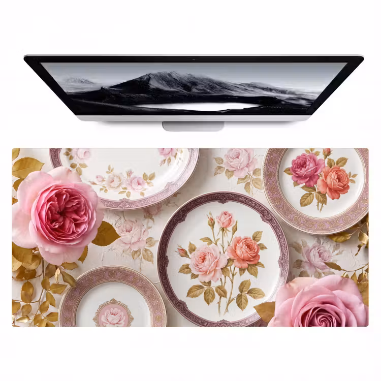 Bureau onderlegger - Bloemen - Patroon - Vintage - Roze - Decoratie — 1