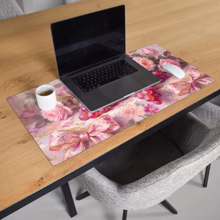 Bureau onderlegger - Eten - Bloemen - Stilleven - Roze - Goud — 3