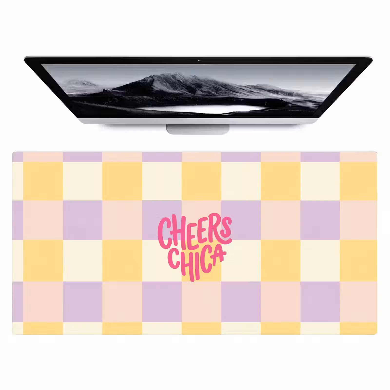 Bureau onderlegger - Cheers Chica - Ruitjes - Lila - Geel — 1