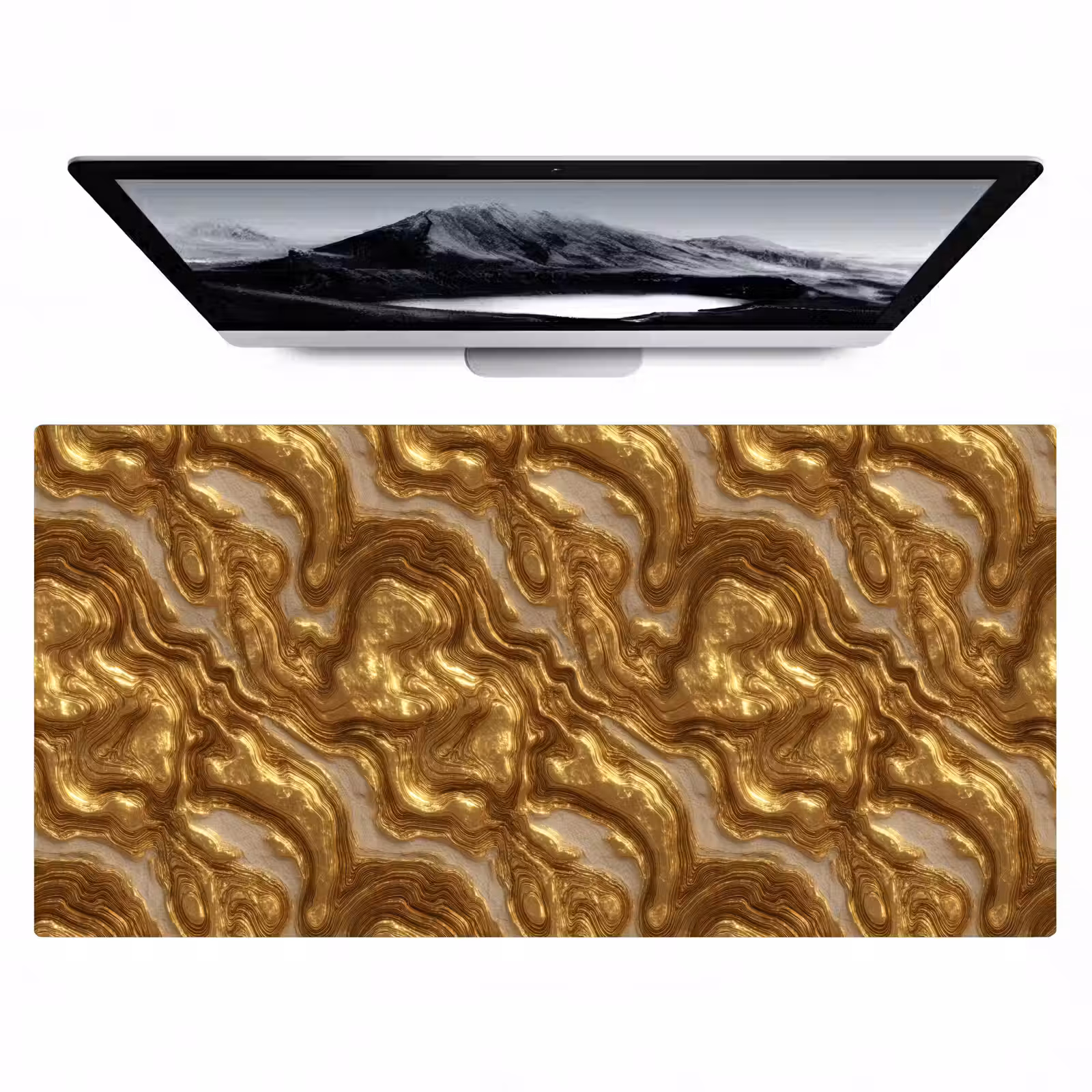 Bureau onderlegger - Golven - Organisch - Goud - Crème — 1