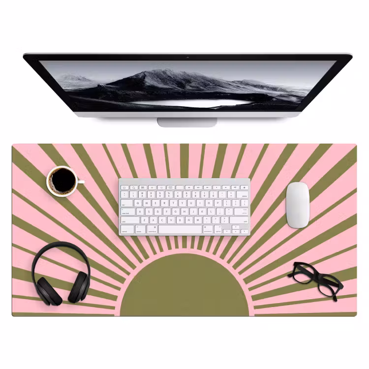 Bureau onderlegger - Abstract - Stralen - Grafisch - Roze - Groen — 4