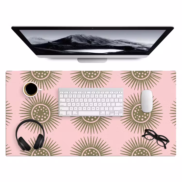 Bureau onderlegger - Bloemen - Patroon - Abstract - Roze - Groen — 4
