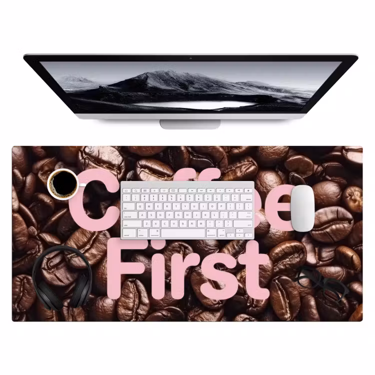 Bureau onderlegger - Coffee First - Koffiebonen - Roze — 4