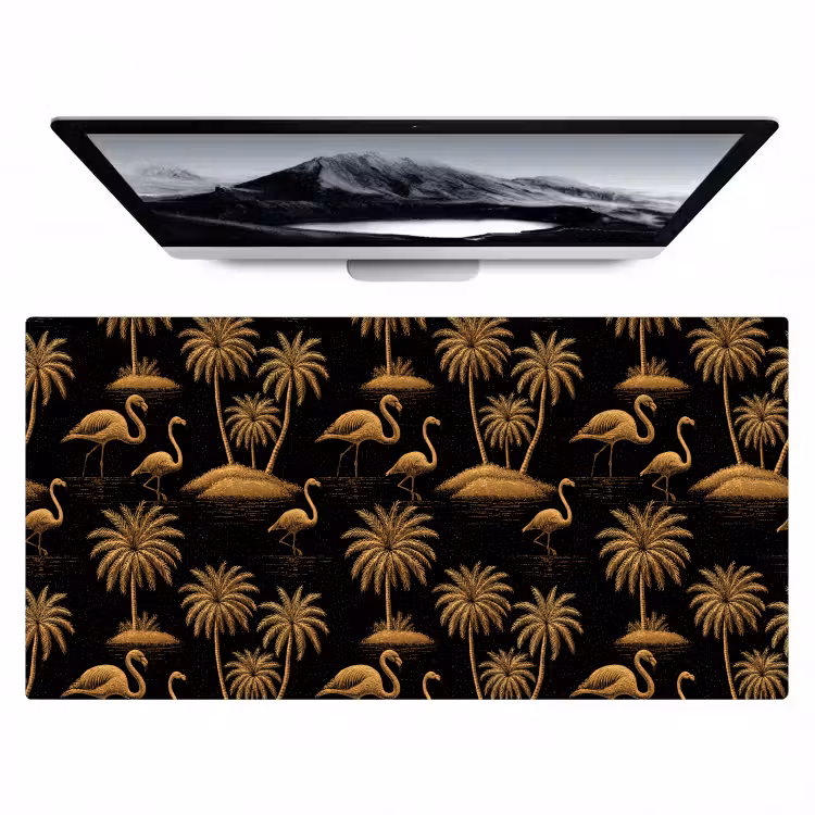 Bureau onderlegger - Flamingo - Palmbomen - Tropisch - Goud - Zwart — 1