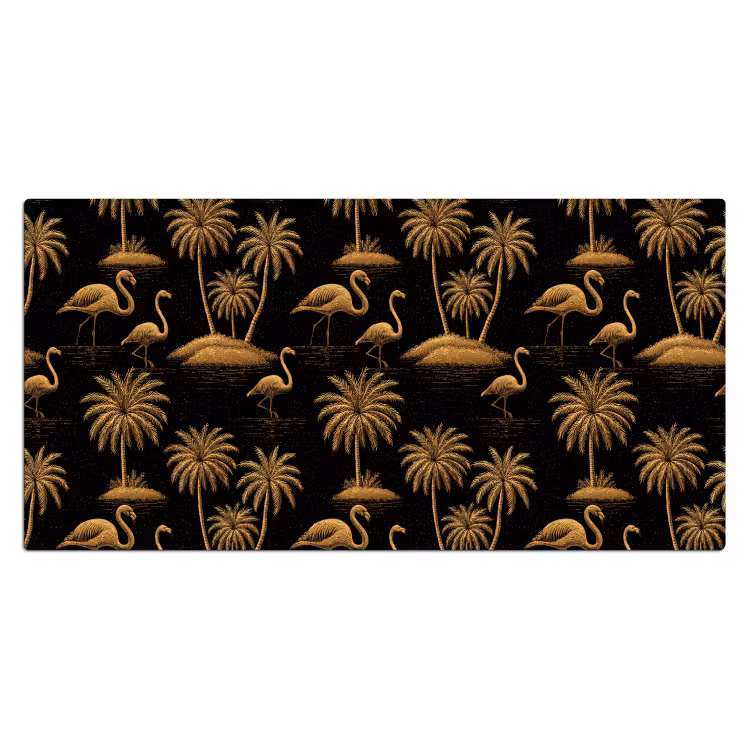 Bureau onderlegger - Flamingo - Palmbomen - Tropisch - Goud - Zwart — 2