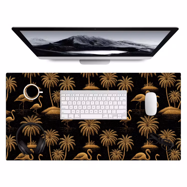 Bureau onderlegger - Flamingo - Palmbomen - Tropisch - Goud - Zwart — 4