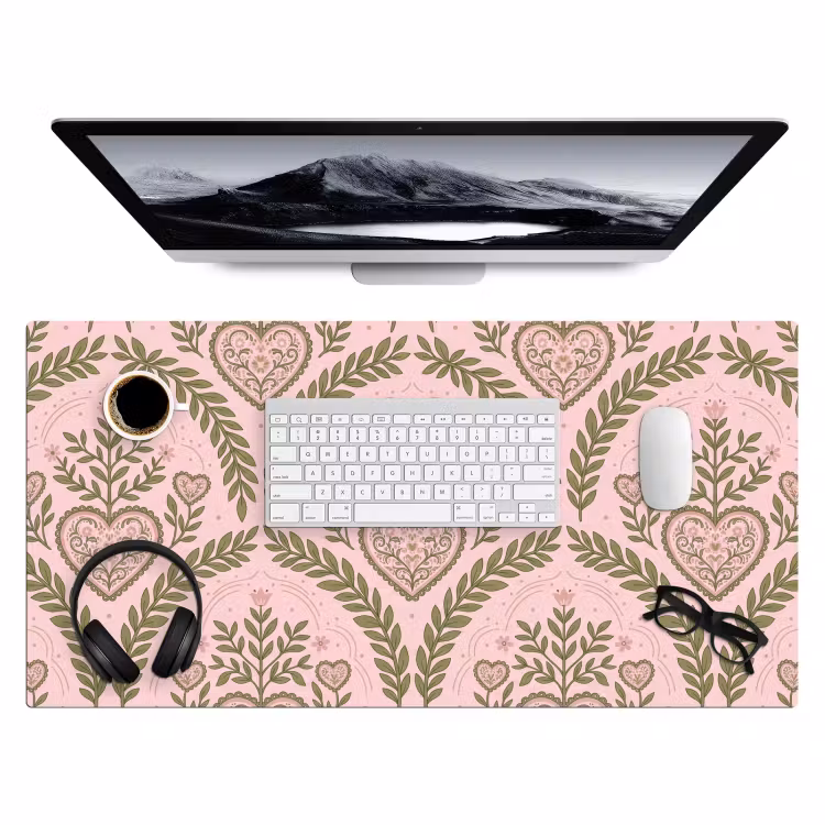Bureau onderlegger - Patroon - Hart - Bloemen - Folkloristisch - Roze — 4