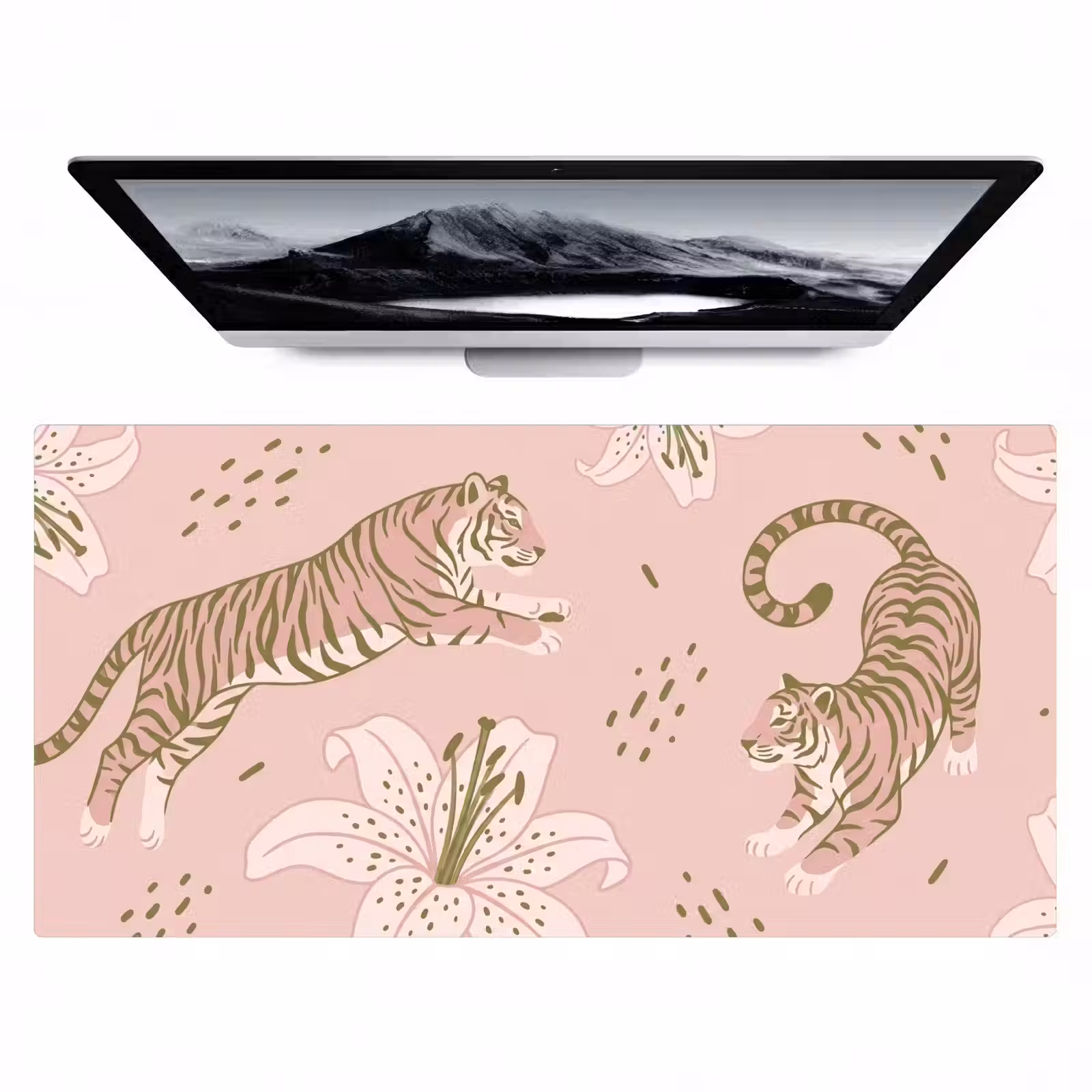 Bureau onderlegger - Kat - Springend - Bloemen - Abstract - Roze — 1