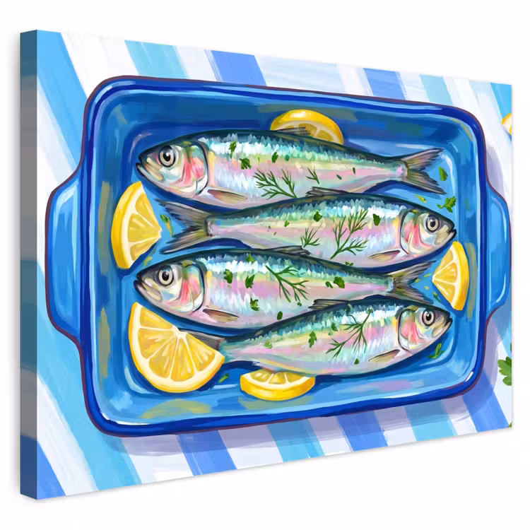 Buiten canvas - Vis - Citroen - Kruiden - Eten - Blauw — 1