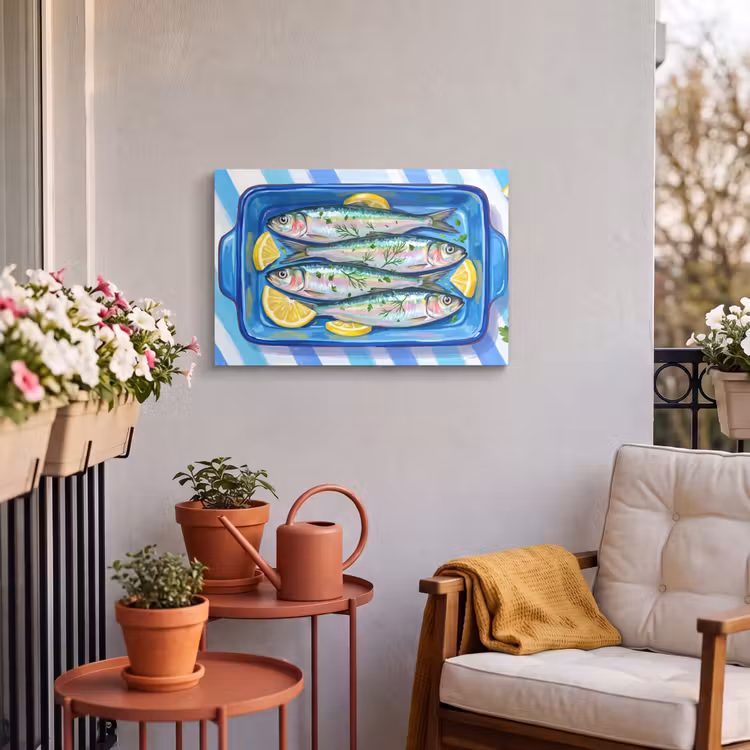 Buiten canvas - Vis - Citroen - Kruiden - Eten - Blauw — 3