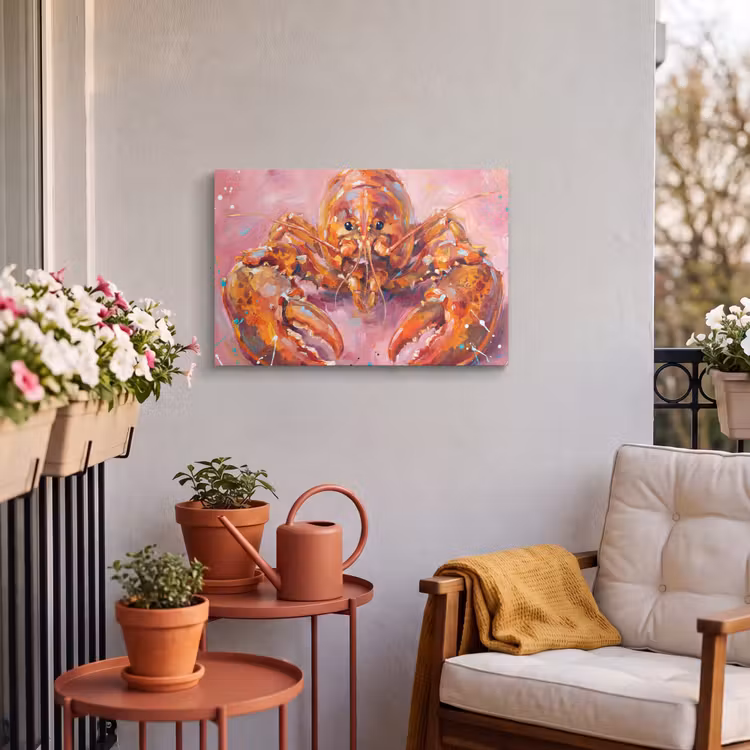 Buiten canvas - Zeeleven - Kreeft - Spatters - Abstract - Roze — 4