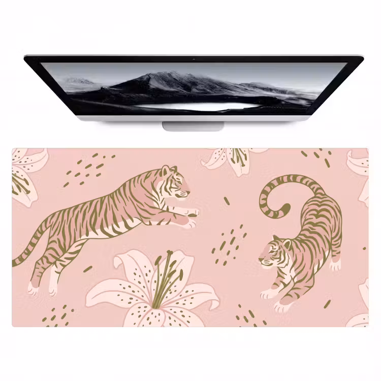 Bureau onderlegger - Kat - Springend - Bloemen - Abstract - Roze — 1