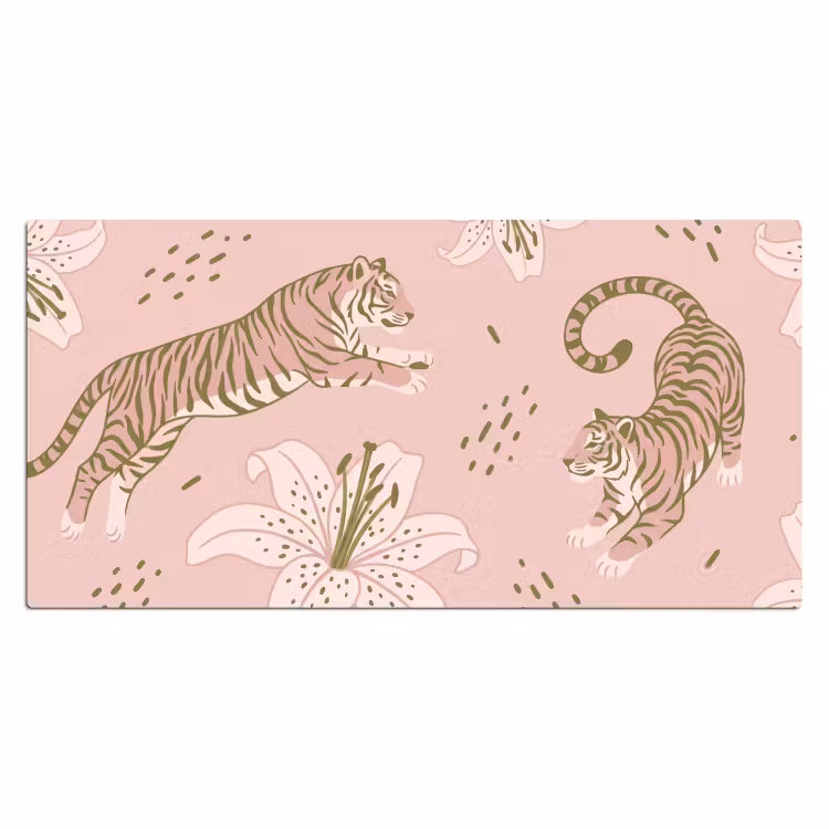 Bureau onderlegger - Kat - Springend - Bloemen - Abstract - Roze — 2