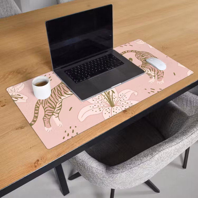 Bureau onderlegger - Kat - Springend - Bloemen - Abstract - Roze — 3