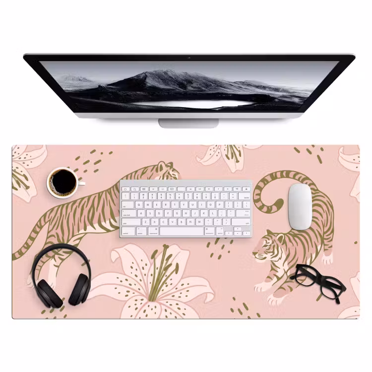 Bureau onderlegger - Kat - Springend - Bloemen - Abstract - Roze — 4