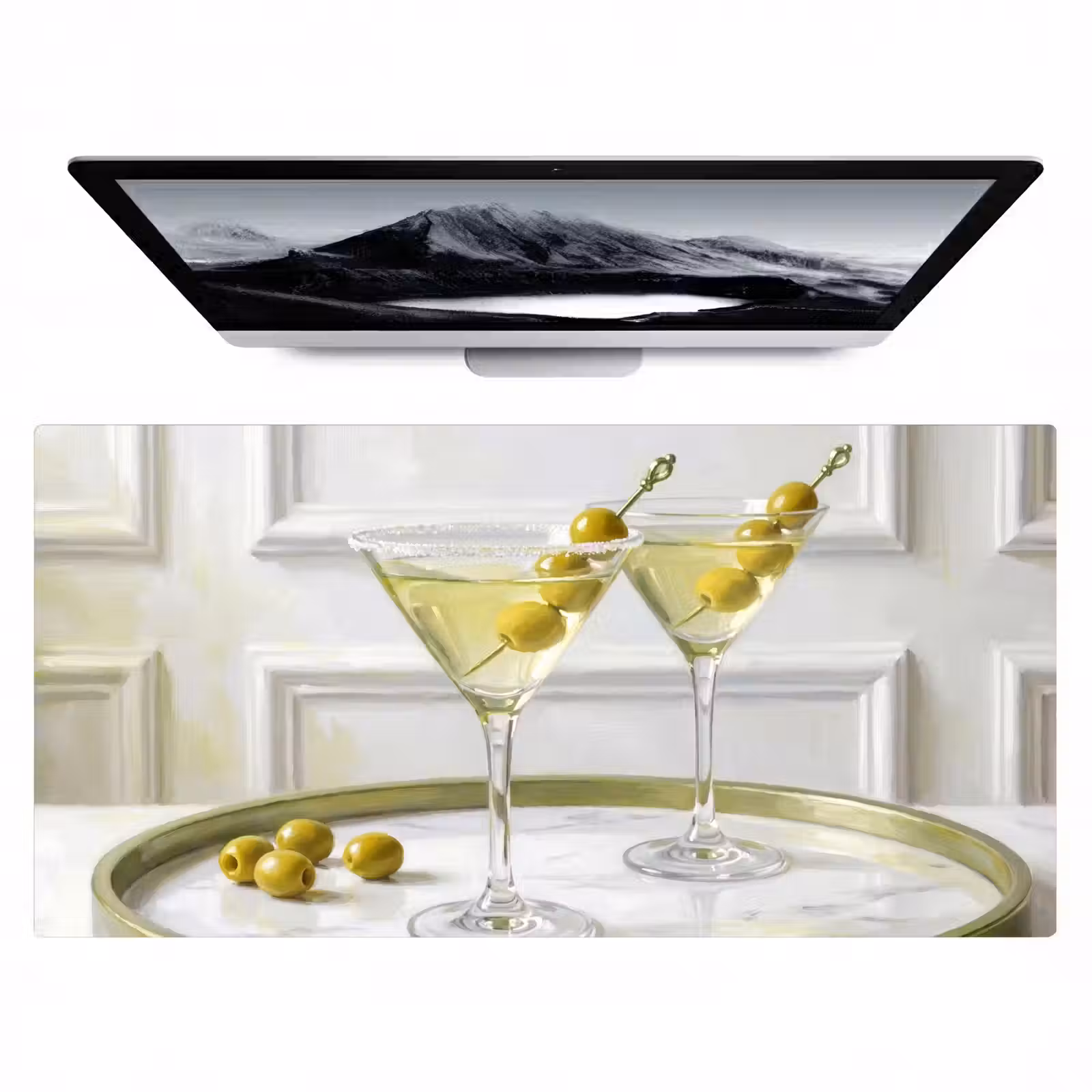 Bureau onderlegger - Drank - Martini - Olijven - Modern - Wit — 1