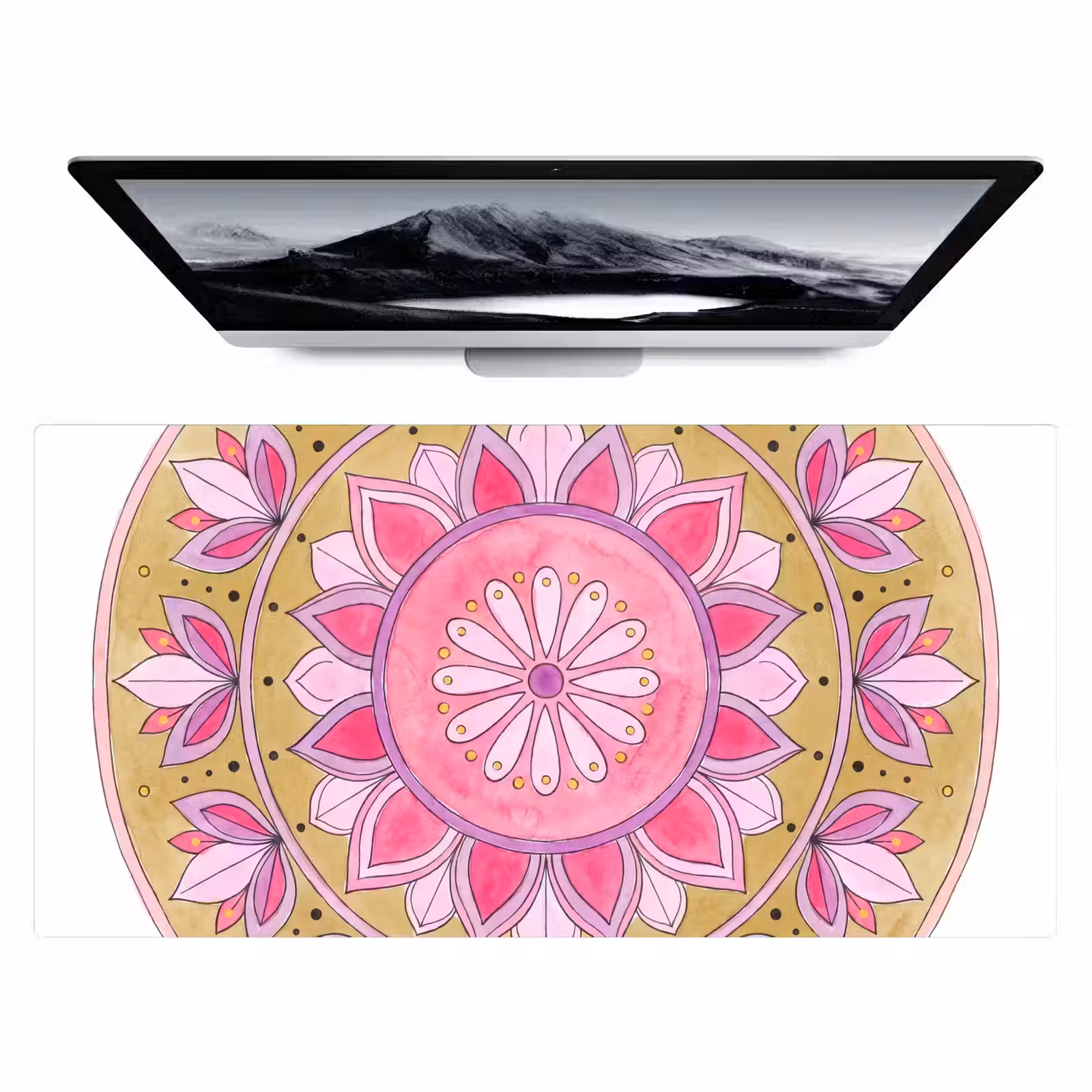 Bureau onderlegger - Mandala - Patroon - Kunst - Aquarel - Roze — 1