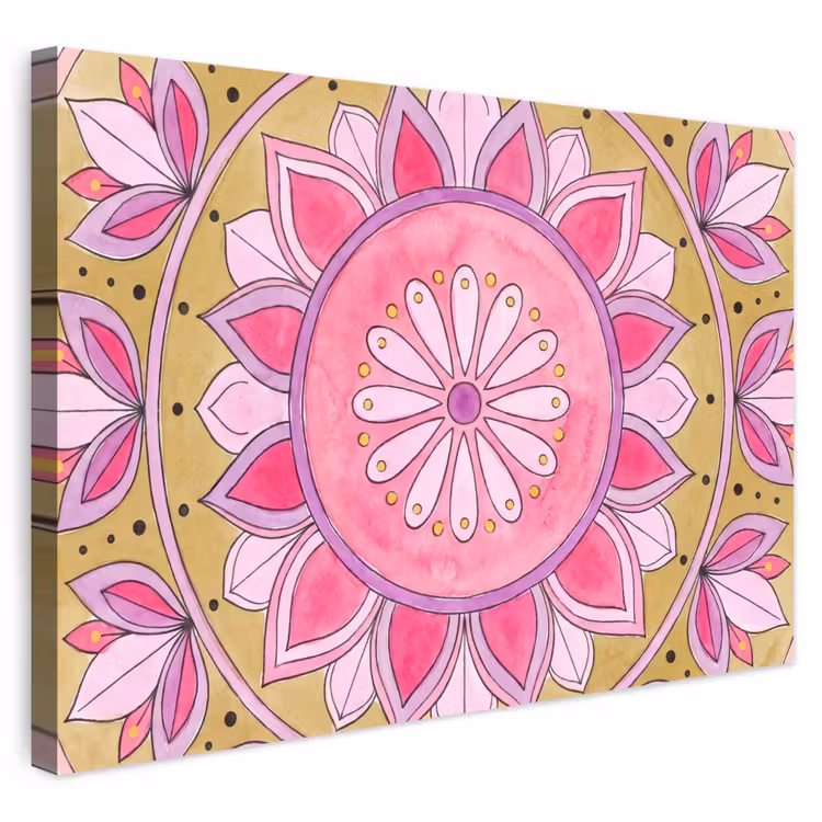 Buiten canvas - Mandala - Patroon - Kunst - Aquarel - Roze — 1