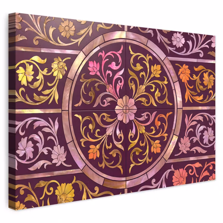 Buiten canvas - Patroon - Floraal - Oosters - Paars - Goud — 1