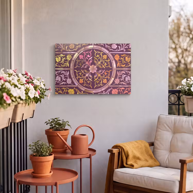 Buiten canvas - Patroon - Floraal - Oosters - Paars - Goud — 3
