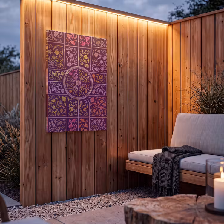 Buiten canvas - Patroon - Floraal - Oosters - Paars - Goud — 4