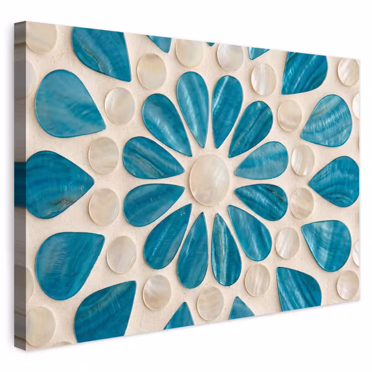 Buiten canvas - Patroon - Mozaïek - Schelpen - Abstract - Turquoise — 1