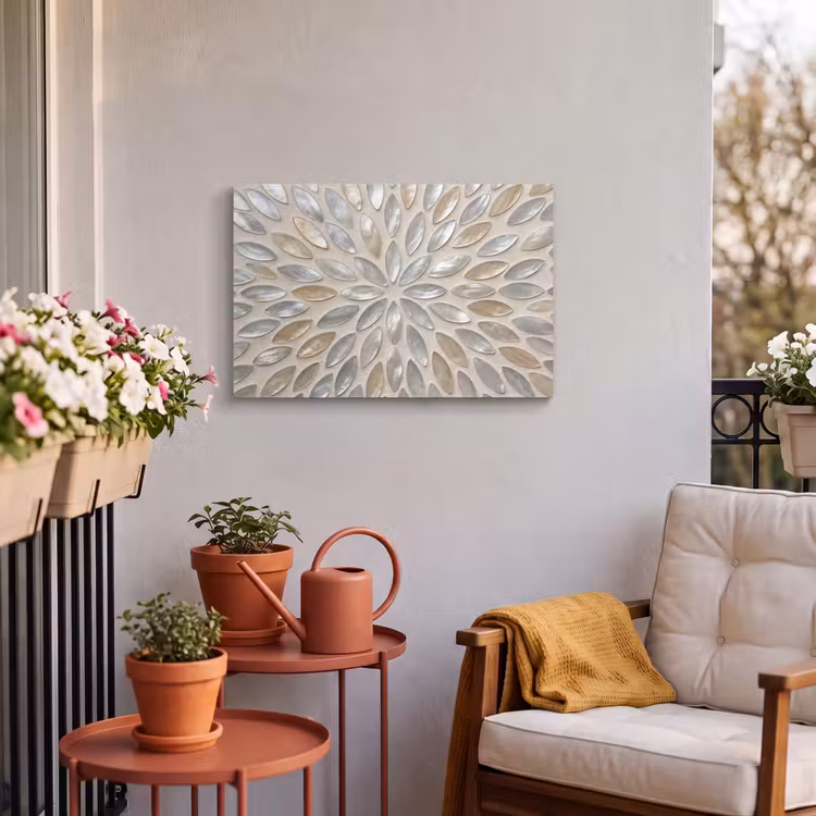 Buiten canvas - Patroon - Ovaal - Glanzend - Abstract - Beige — 4