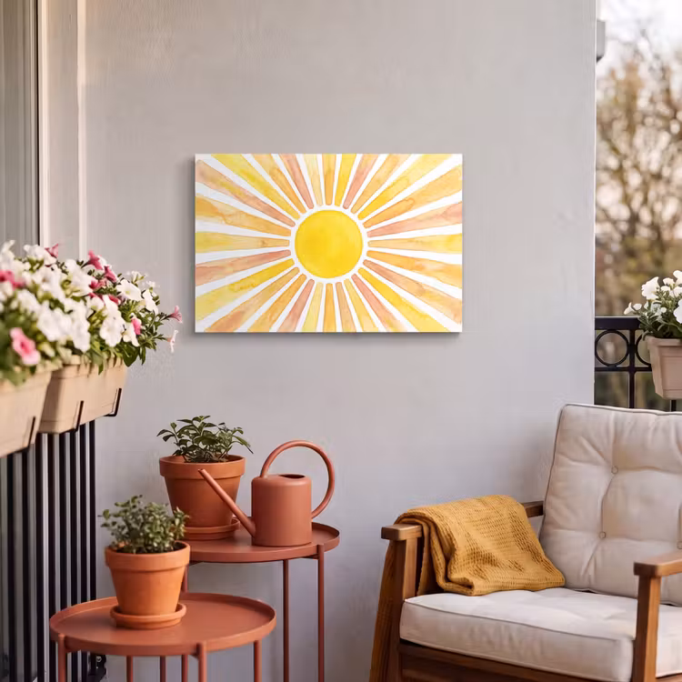 Buiten canvas - Zon - Stralen - Aquarel - Geel - Abstract — 4