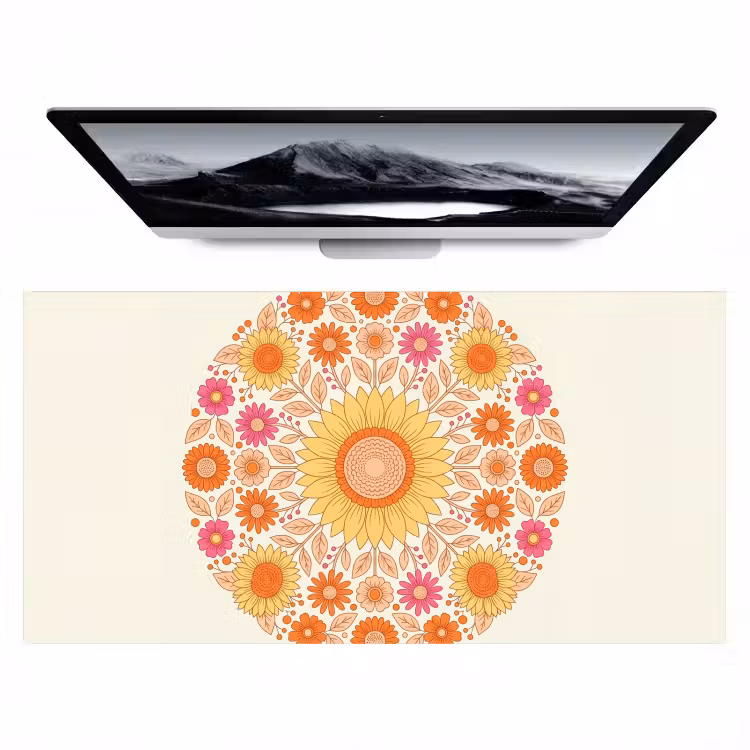 Bureau onderlegger - Bloemen - Mandala - Patroon - Kleurrijk — 1