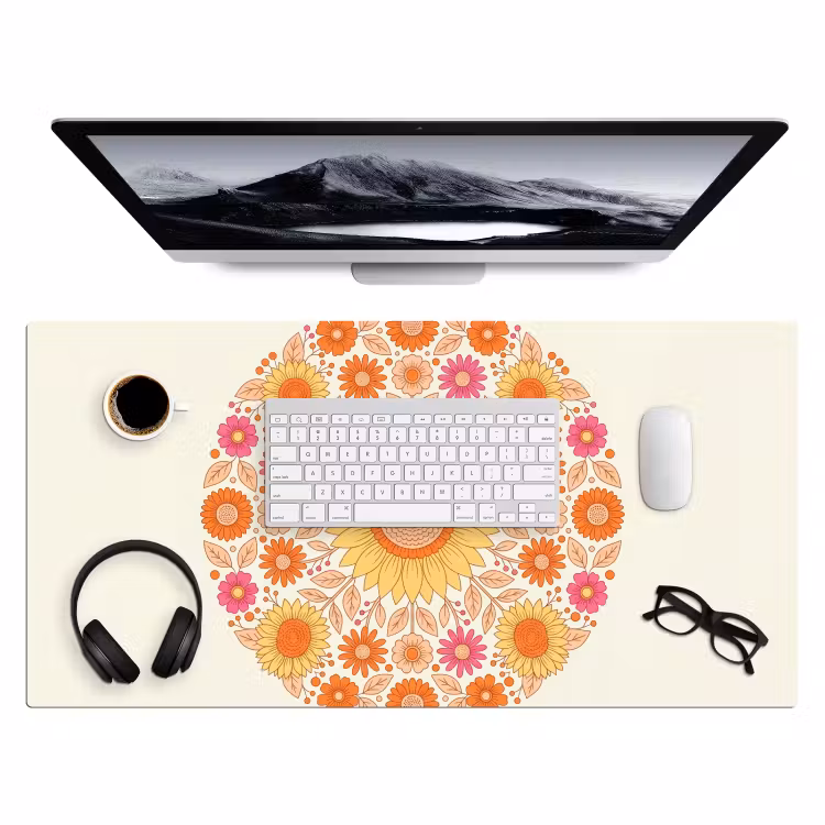 Bureau onderlegger - Bloemen - Mandala - Patroon - Kleurrijk — 4