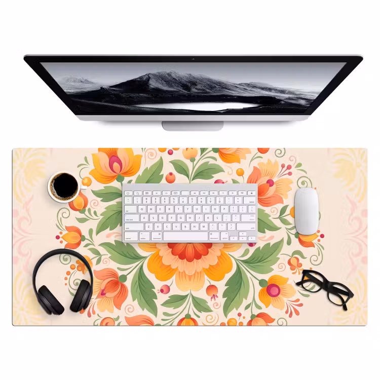 Bureau onderlegger - Bloemen - Patroon - Decoratief - Oranje — 4